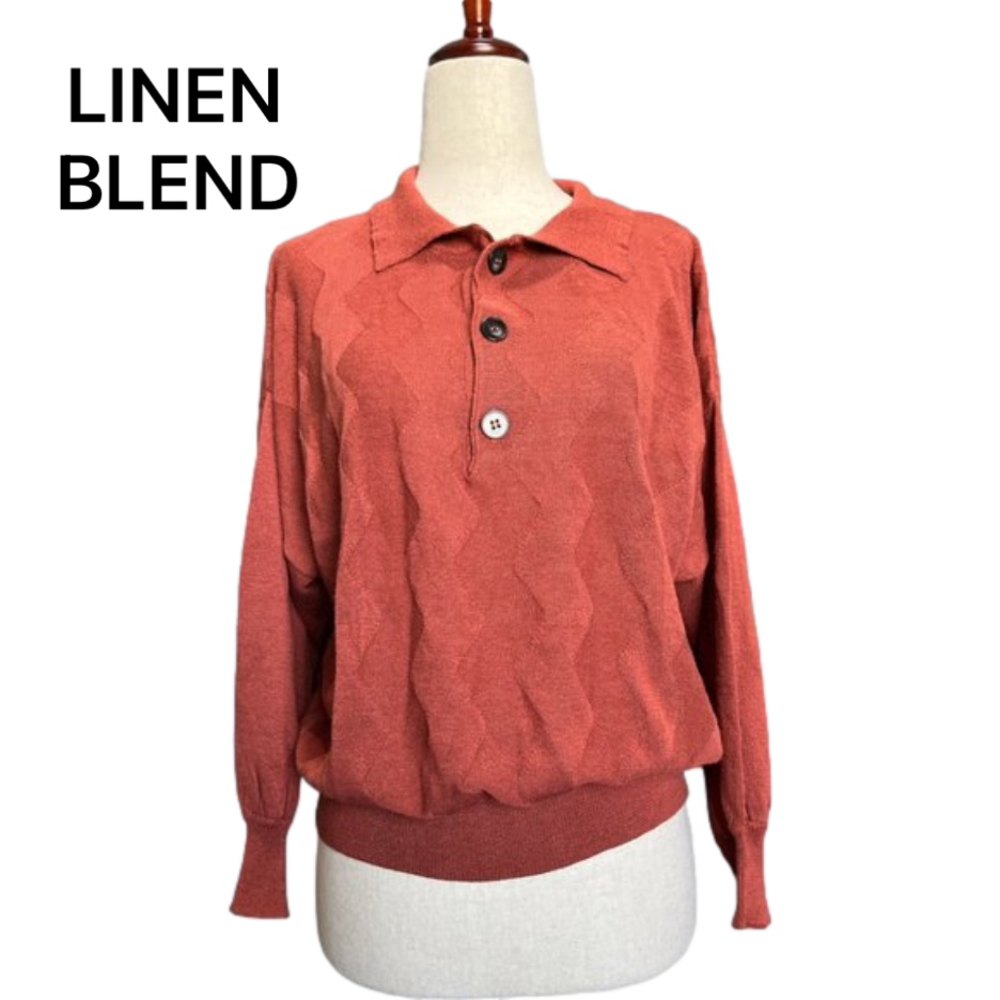 Callahan Revolve Textured Knit Sweater Collared Rust Fall LINEN Blend Pullover‎